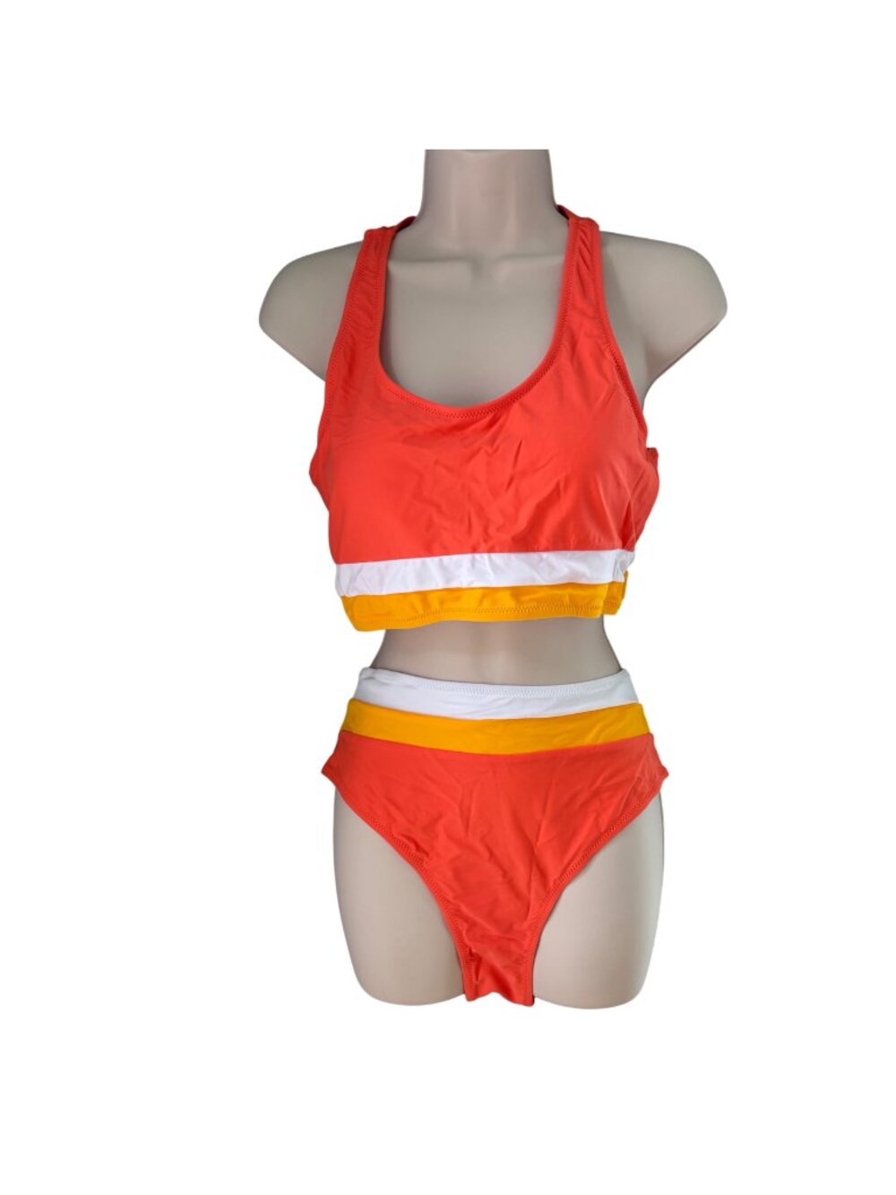 Cupshee Live Life on the Beach Bikini 2 PC Swim Sz XL Colorblock Zip Back NWT